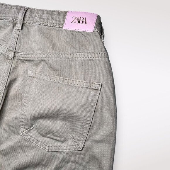 Zara Wide Leg Jeans Green Denim Raw Hem High Rise Approx Size 0 - Picture 6 of 10